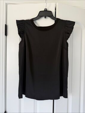 Maurice’s Satin Black Blouse with Ruffle Sleeves- Womens M